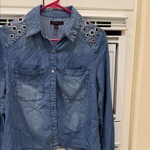 Material Girl Grommet-Embellished Denim Shirt